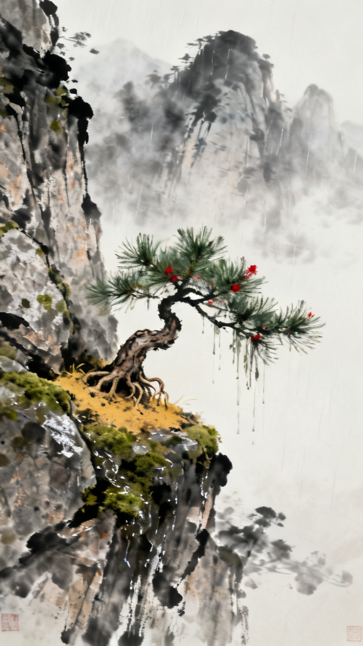 《松骨寒》封面 —— 水墨孤松